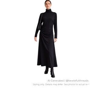 COS Minimalist Black Ruched Turtleneck Maxi Dress Quiet Luxury Column S/M